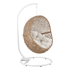 modway encase outdoor synthetic rattan swing chair in cappuccino/beige