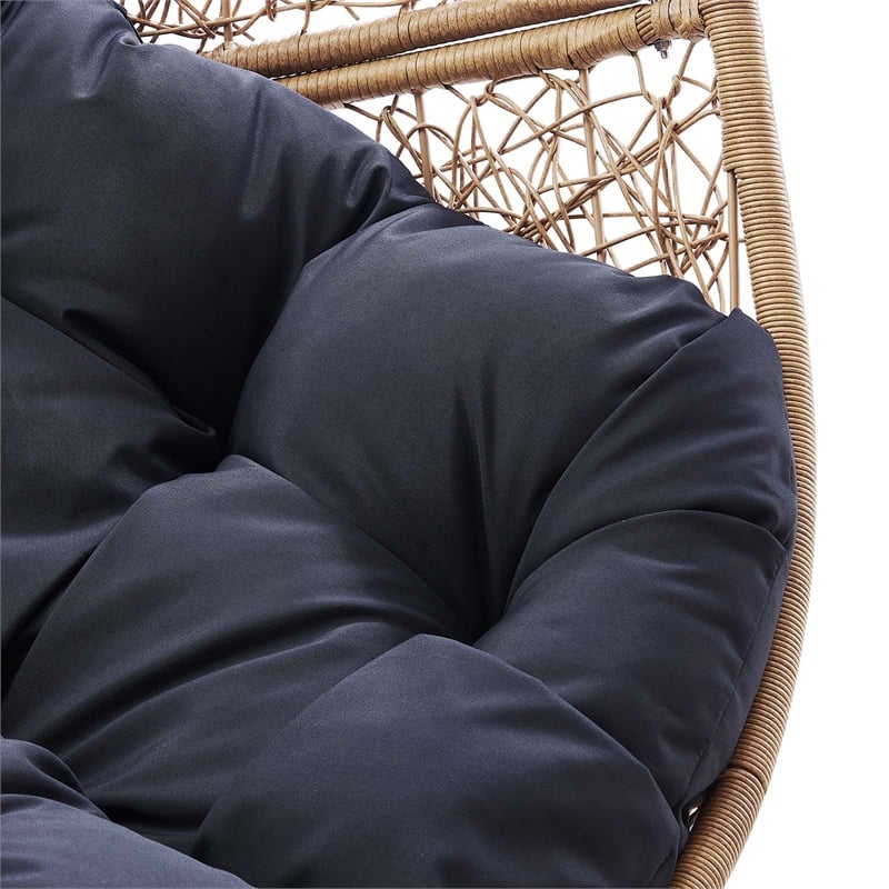 Modway Encase Outdoor Synthetic Rattan Swing Chair in Cappuccino/Navy