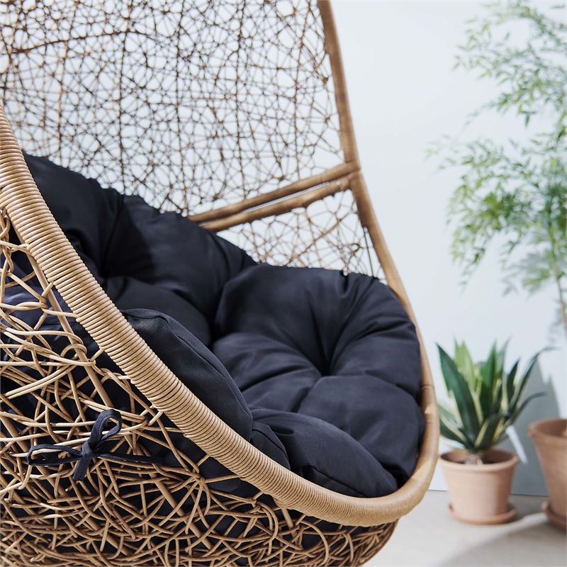 Modway Encase Outdoor Synthetic Rattan Swing Chair in Cappuccino/Navy