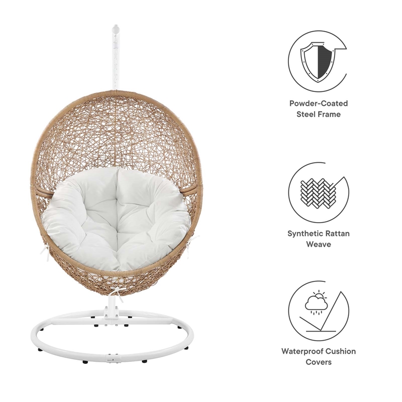 Modway Encase Outdoor Synthetic Rattan Swing Chair in Cappuccino/White