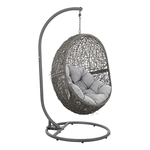 modway encase outdoor synthetic rattan & steel swing chair in gray