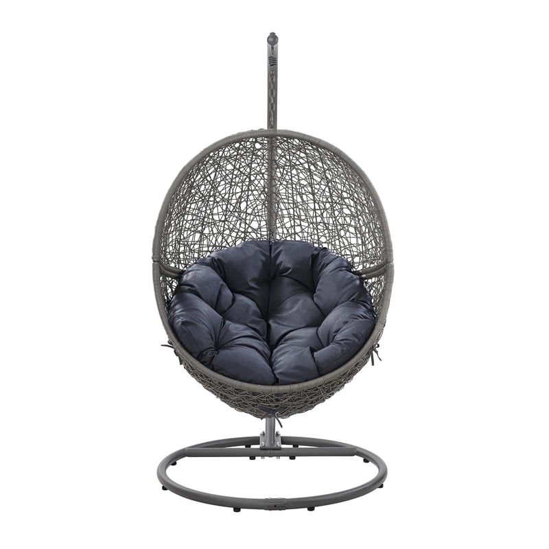 Modway Encase Outdoor Synthetic Rattan Swing Chair in Gray and Navy