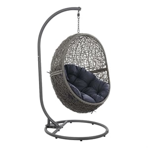 modway encase outdoor synthetic rattan swing chair in gray and navy