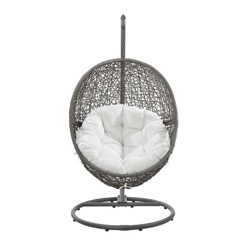 Modway Encase Outdoor Synthetic Rattan Swing Chair in Gray and White
