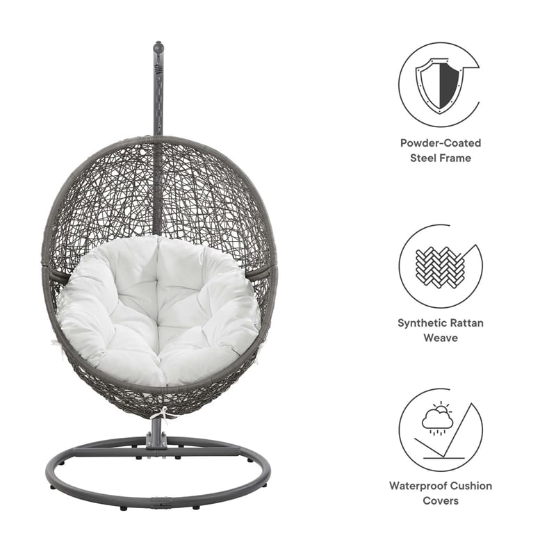 Modway Encase Outdoor Synthetic Rattan Swing Chair in Gray and White