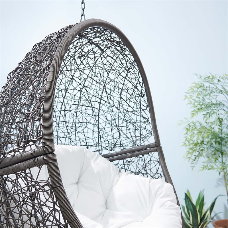 Modway Encase Outdoor Synthetic Rattan Swing Chair in Gray and White