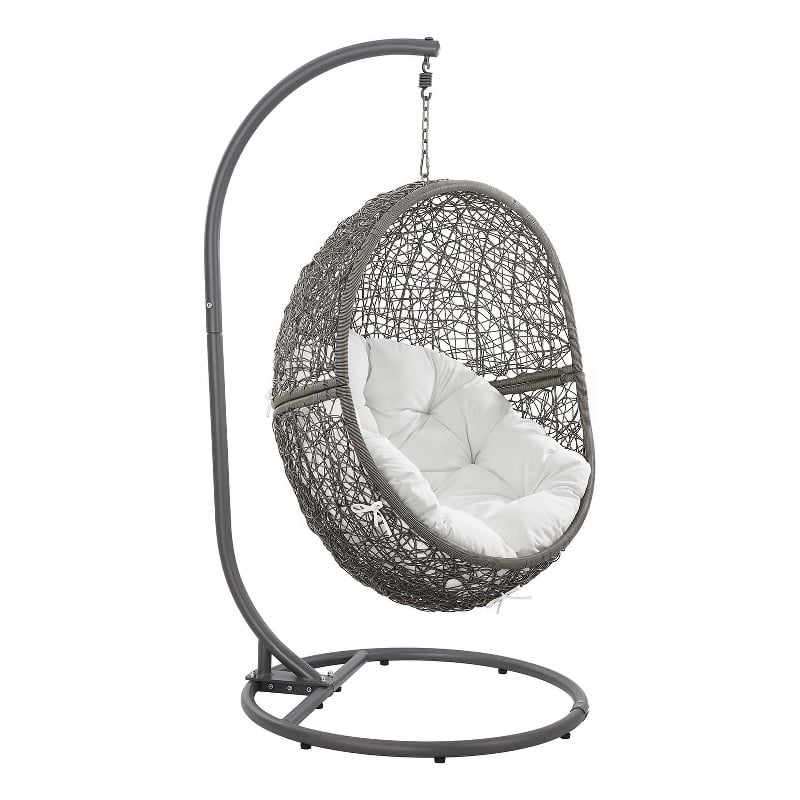 Modway Encase Outdoor Synthetic Rattan Swing Chair in Gray and White
