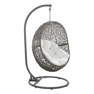modway encase outdoor synthetic rattan swing chair in gray and white