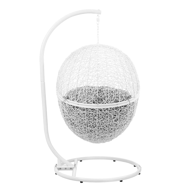 Modway Encase Outdoor Synthetic Rattan Swing Chair in White and Gray