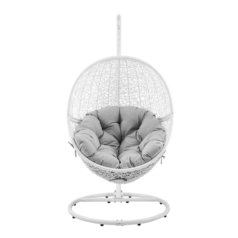 Modway Encase Outdoor Synthetic Rattan Swing Chair in White and Gray