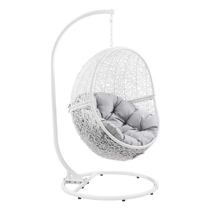 Modway Encase Outdoor Synthetic Rattan Swing Chair in White and Gray