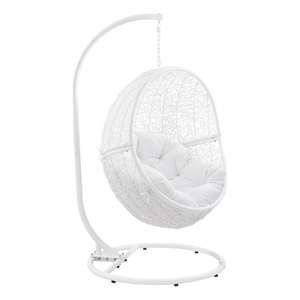 modway encase outdoor synthetic rattan & steel swing chair in white