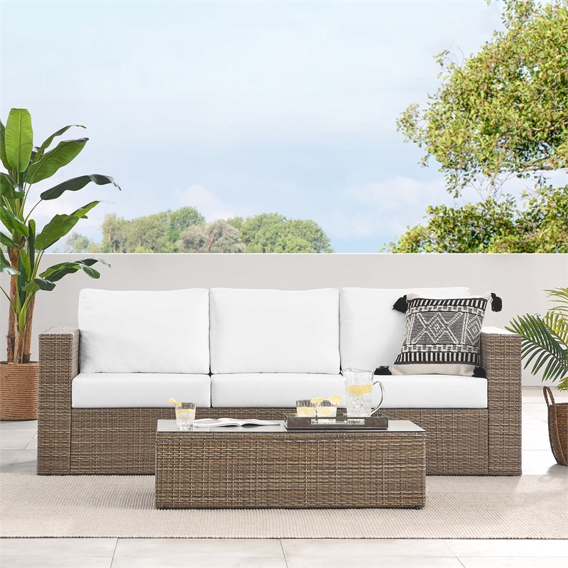 Modway Convene Outdoor 2-Piece Synthetic Rattan Furniture Set in White