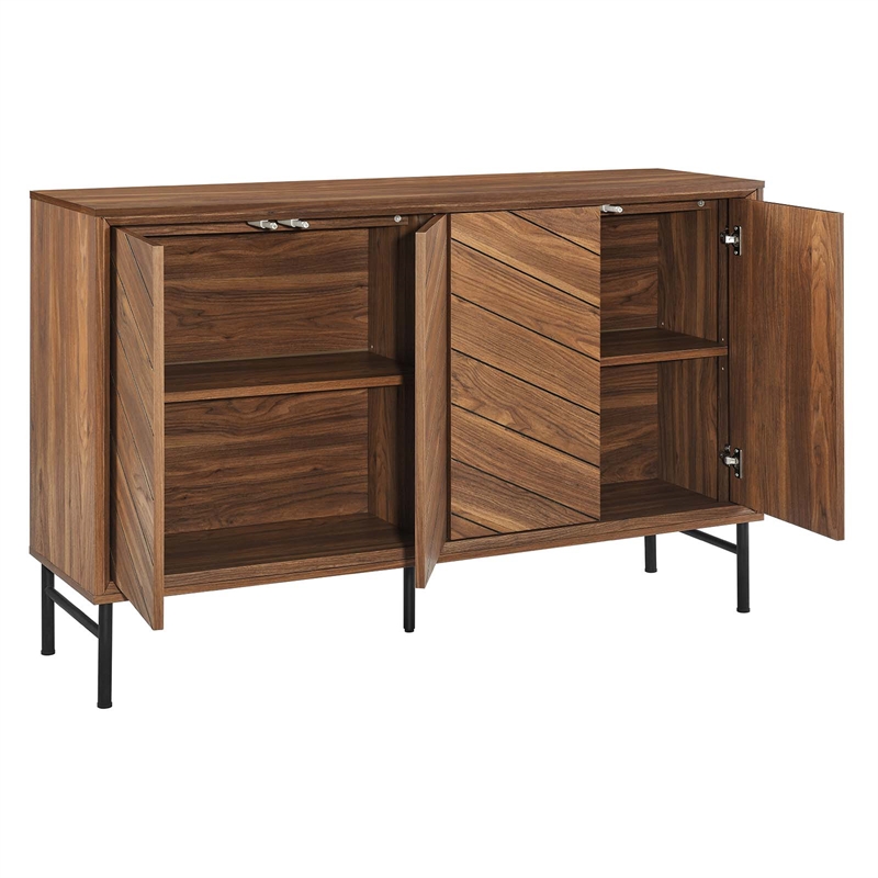 Modway Harper Chevron Wood Sideboard with Adjustable Shelves in Walnut