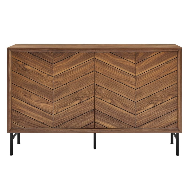 Modway Harper Chevron Wood Sideboard with Adjustable Shelves in Walnut