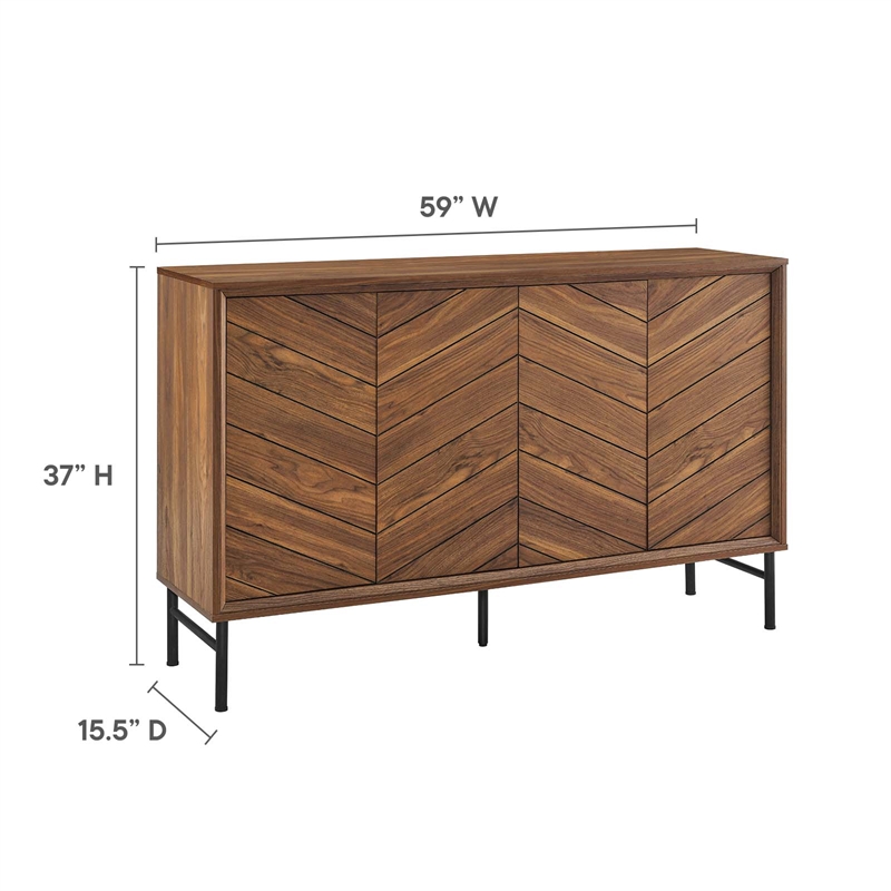 Modway Harper Chevron Wood Sideboard with Adjustable Shelves in Walnut