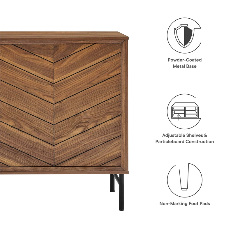 Modway Harper Chevron Wood Sideboard with Adjustable Shelves in Walnut