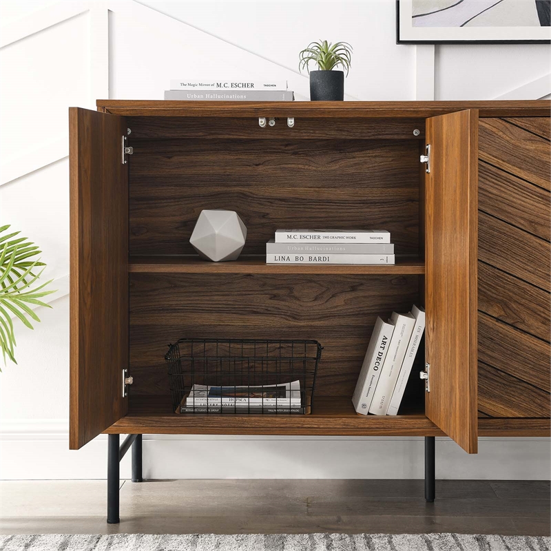 Modway Harper Chevron Wood Sideboard with Adjustable Shelves in Walnut
