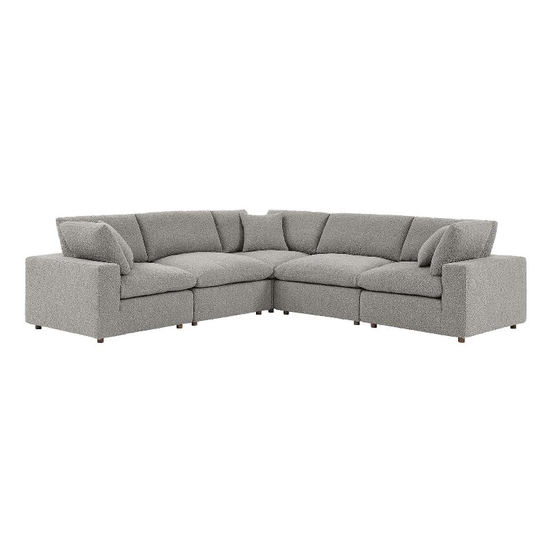 Modway Commix 5-Piece Upholstered Fabric & Wood Sectional Sofa in Light Gray