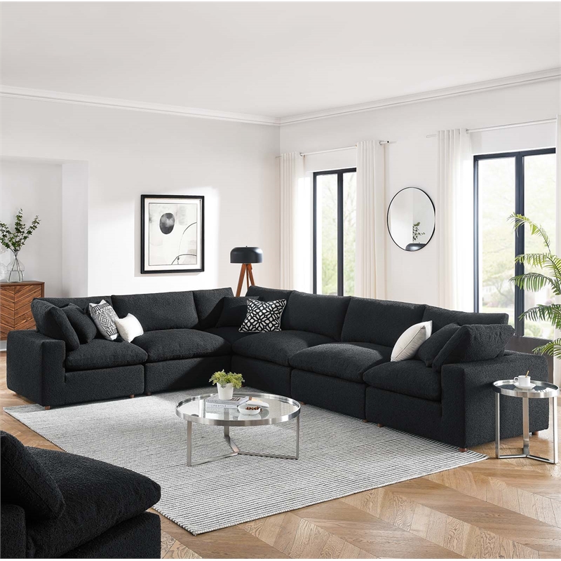 Modway Commix 6-Piece Upholstered Fabric & Wood Sectional Sofa in Black