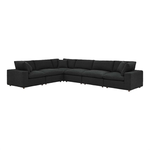 Modway Commix 6-Piece Upholstered Fabric & Wood Sectional Sofa in Black