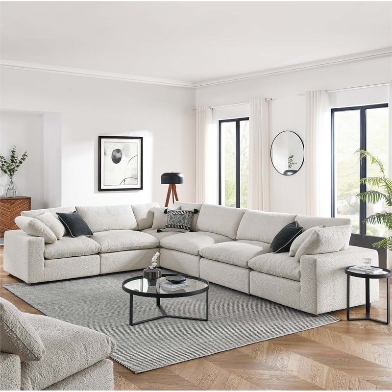 Modway Commix 6-Piece Upholstered Fabric & Wood Sectional Sofa in Ivory