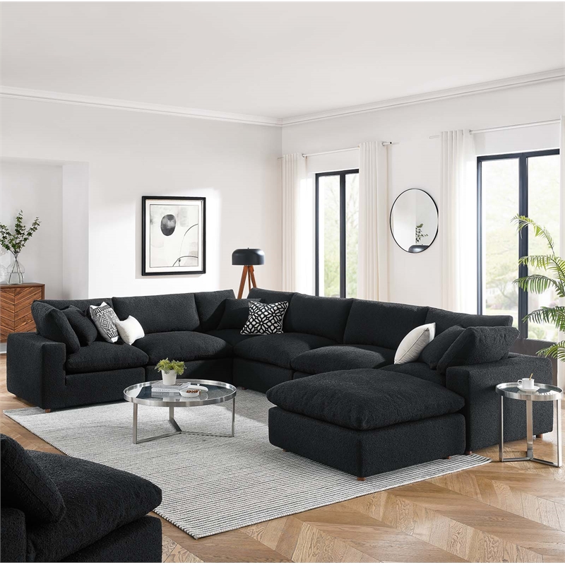 Modway Commix 7-Piece Upholstered Boucle Fabric Sectional Sofa in Black