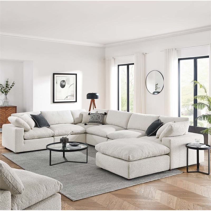 Modway Commix 7-Piece Upholstered Boucle Fabric Sectional Sofa in Ivory