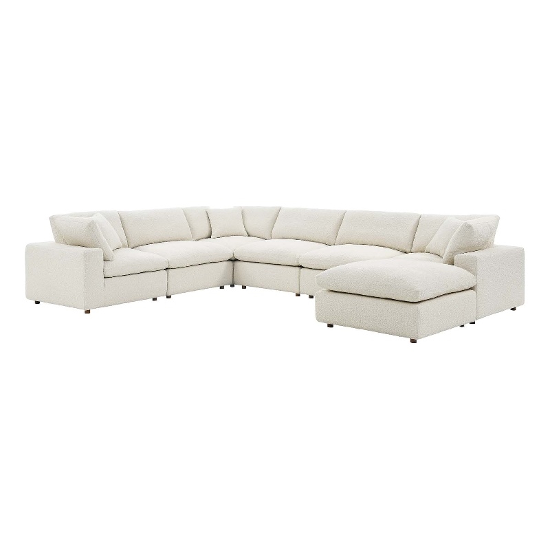 Modway Commix 7-Piece Upholstered Boucle Fabric Sectional Sofa in Ivory