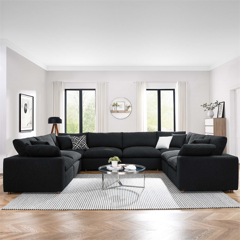 Modway Commix 8-Piece Upholstered Boucle Fabric Sectional Sofa in Black
