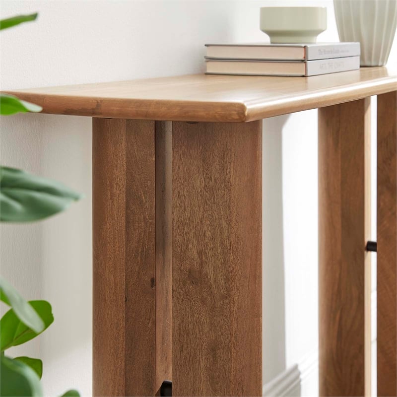 Modway Amistad Wood Console Table with Adjustable Foot Pads in Walnut