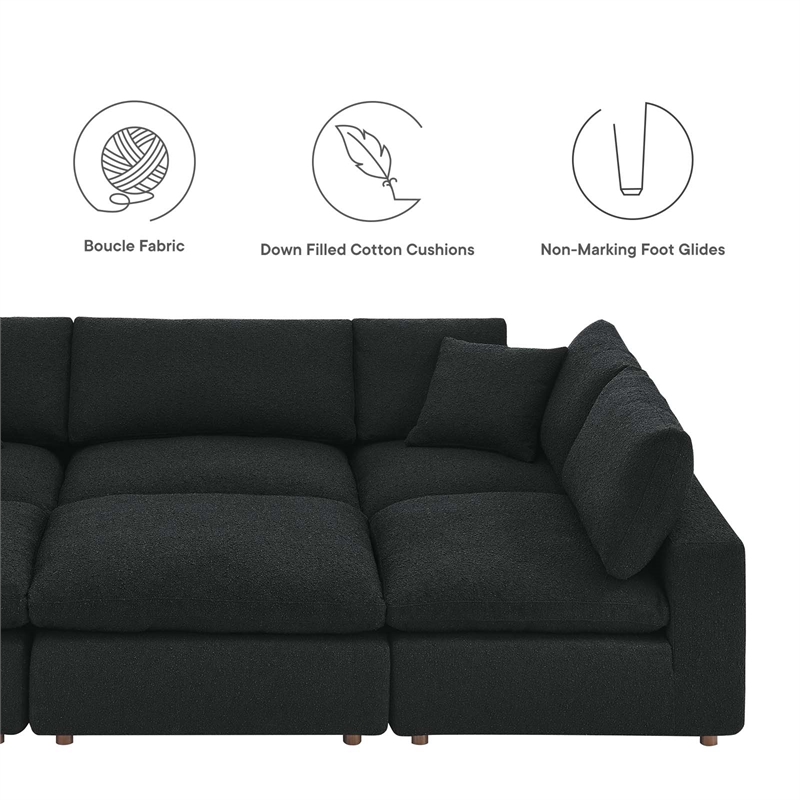 Modway Commix 6-Piece Upholstered Wood & Fabric Sectional Sofa in Black