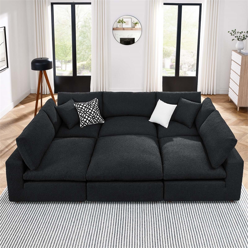 Modway Commix 6-Piece Upholstered Wood & Fabric Sectional Sofa in Black