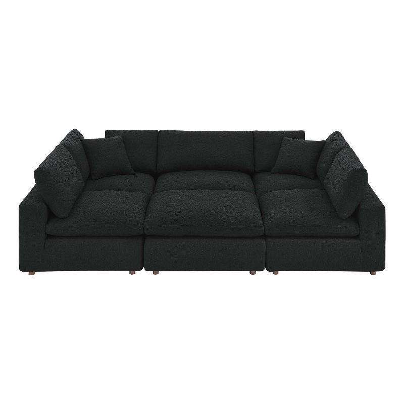 Modway Commix 6-Piece Upholstered Wood & Fabric Sectional Sofa in Black