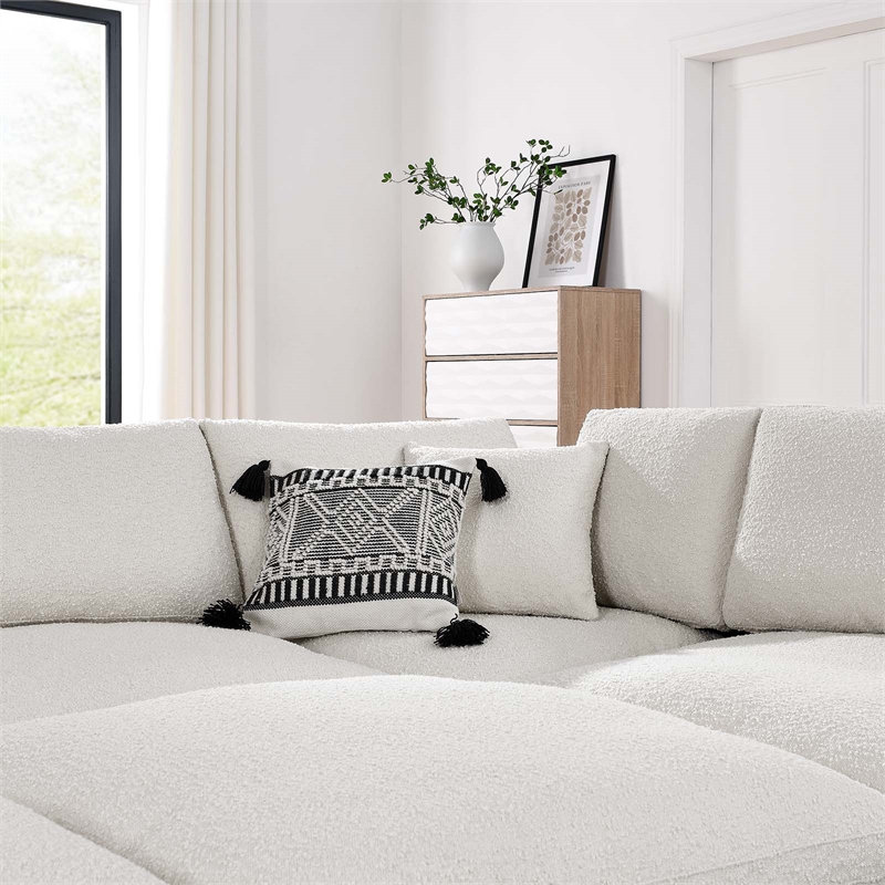 Modway Commix 6-Piece Upholstered Wood & Fabric Sectional Sofa in Ivory