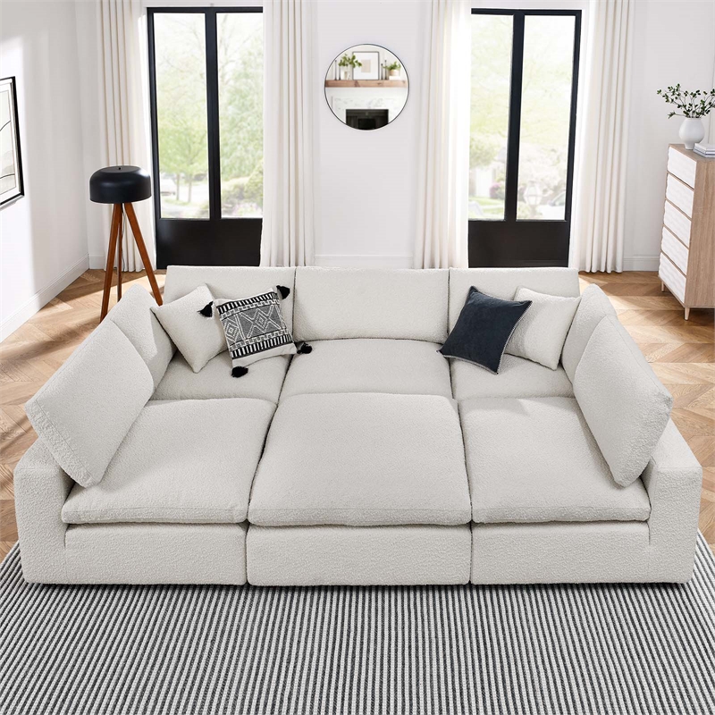 Modway Commix 6-Piece Upholstered Wood & Fabric Sectional Sofa in Ivory