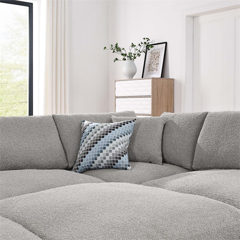 Modway Commix 6-Piece Upholstered Wood & Fabric Sectional Sofa in Light Gray
