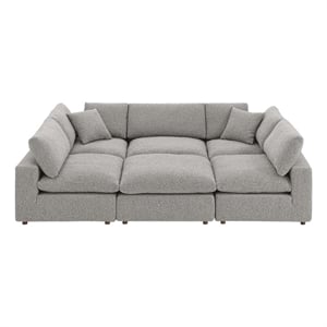 Modway Commix 6-Piece Upholstered Wood & Fabric Sectional Sofa in Light Gray