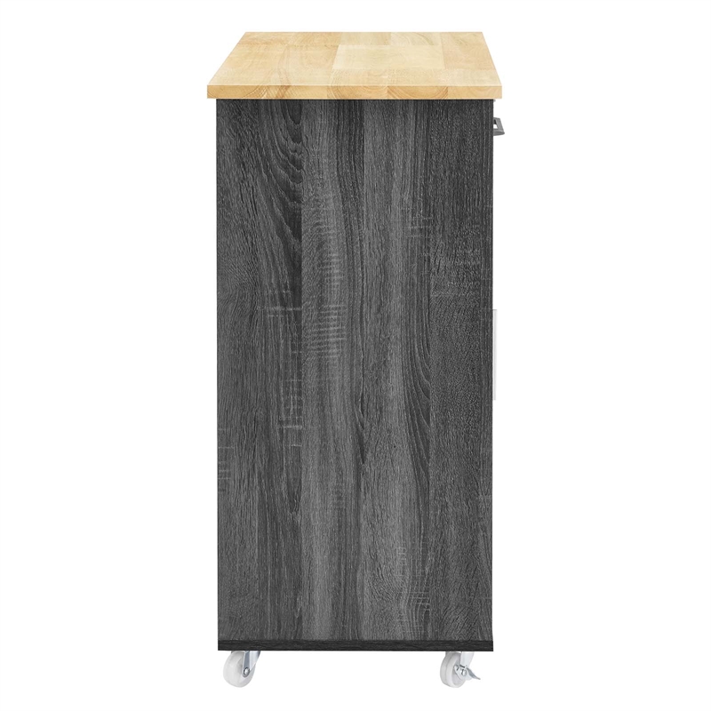 Modway Wood Culinary Kitchen Cart with Towel Bar in Charcoal/Natural