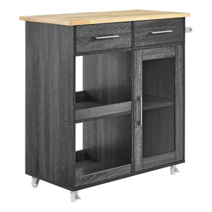Modway Wood Culinary Kitchen Cart with Towel Bar in Charcoal/Natural
