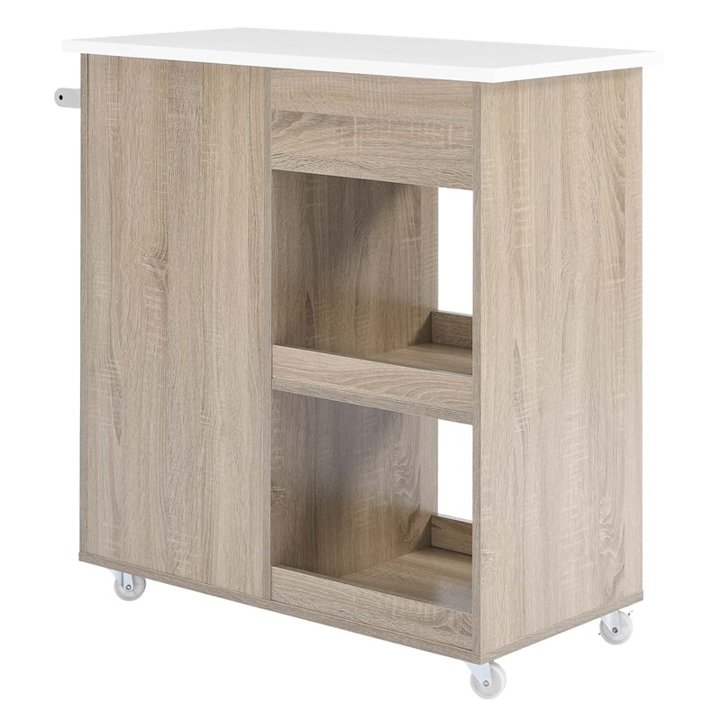 Modway Wood Culinary Kitchen Cart with Towel Bar in Oak/White