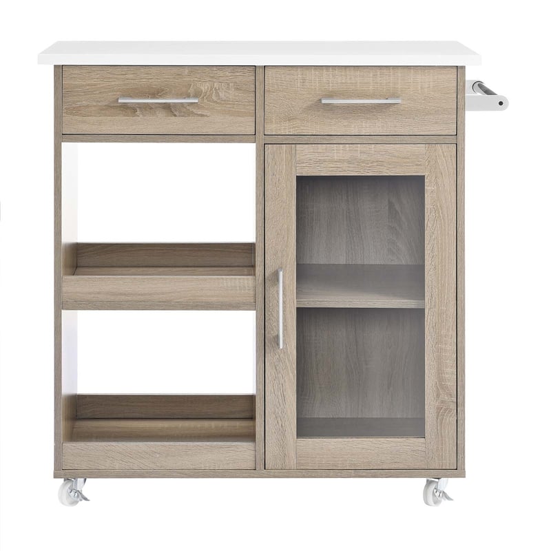 Modway Wood Culinary Kitchen Cart with Towel Bar in Oak/White