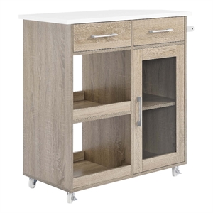 Modway Wood Culinary Kitchen Cart with Towel Bar in Oak/White