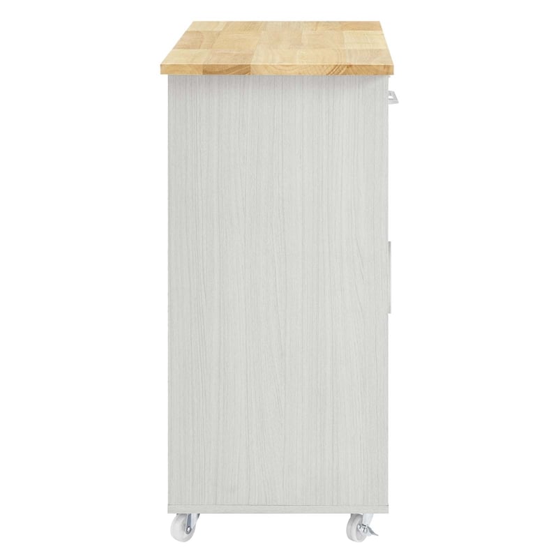 Modway Wood Culinary Kitchen Cart with Full-Glide Drawers in White/Natural