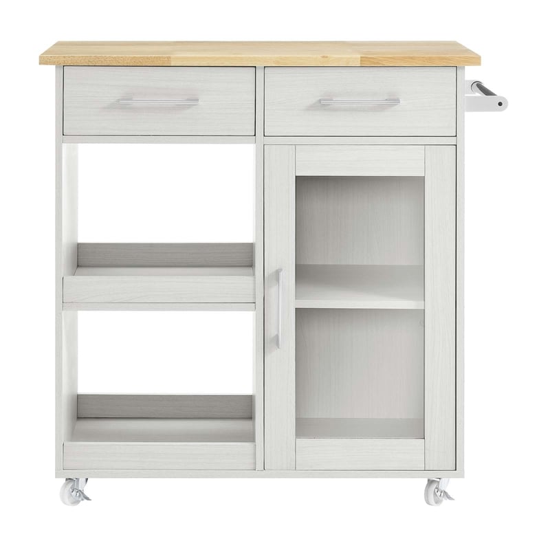 Modway Wood Culinary Kitchen Cart with Full-Glide Drawers in White/Natural