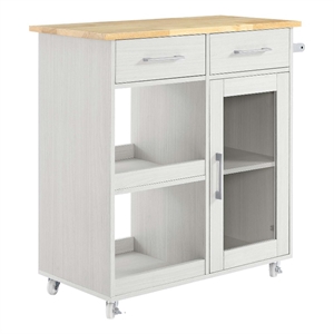 Modway Wood Culinary Kitchen Cart with Full-Glide Drawers in White/Natural