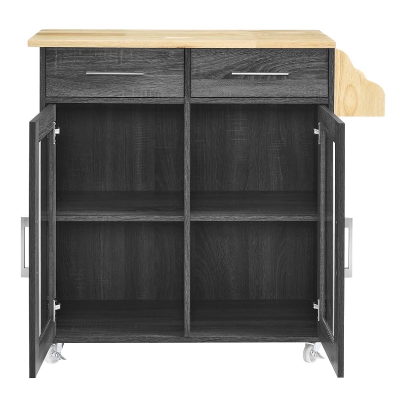 Modway Wood Cuisine Kitchen Cart with Full-Glide Drawers in Charcoal/Natural