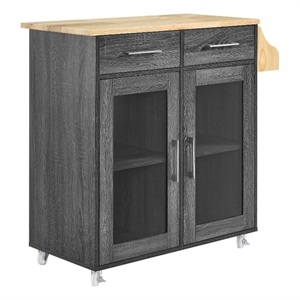 Modway Wood Cuisine Kitchen Cart with Full-Glide Drawers in Charcoal/Natural