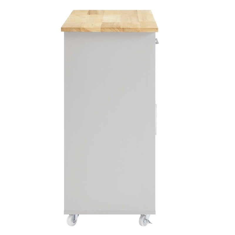 Modway Wood Cuisine Kitchen Cart with Full-Glide Drawers in Light Gray/Natural