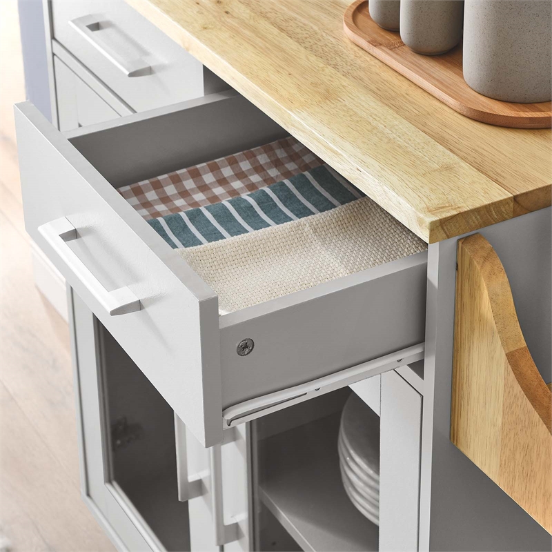 Modway Wood Cuisine Kitchen Cart with Full-Glide Drawers in Light Gray/Natural